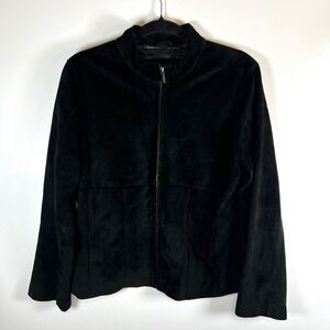 Straight Down Clothing Co Black Suede100% Leather Full‎ Zip Jacket Women's Sz L